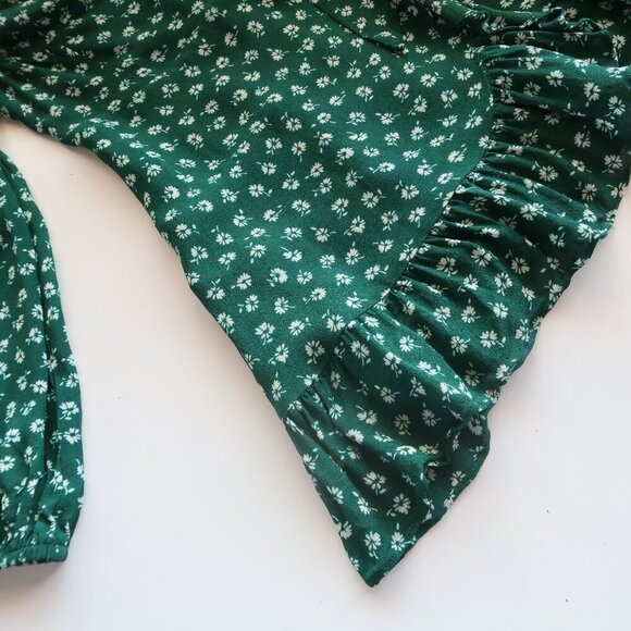 Reformation Green White Floral Bustier Long Sleeve Faux Wrap Mini Dress Size 4P - Picture 10 of 11